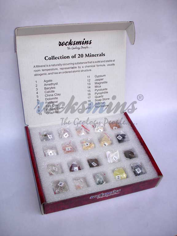 Minerals Collection in Partition Tray Box